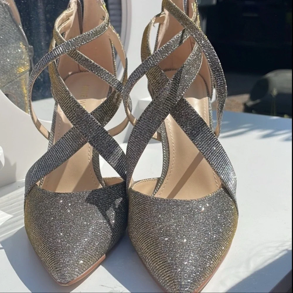 Nine West Glittering Silver Strappy Heels